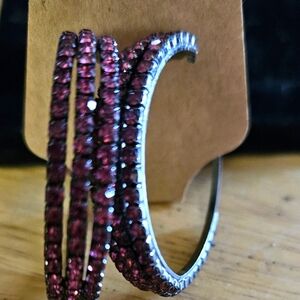 Elegant Silver and Purple Women's Hoop Earrings